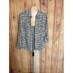 American Eagle Camo Chambray Button Down Shirt Women's Size S